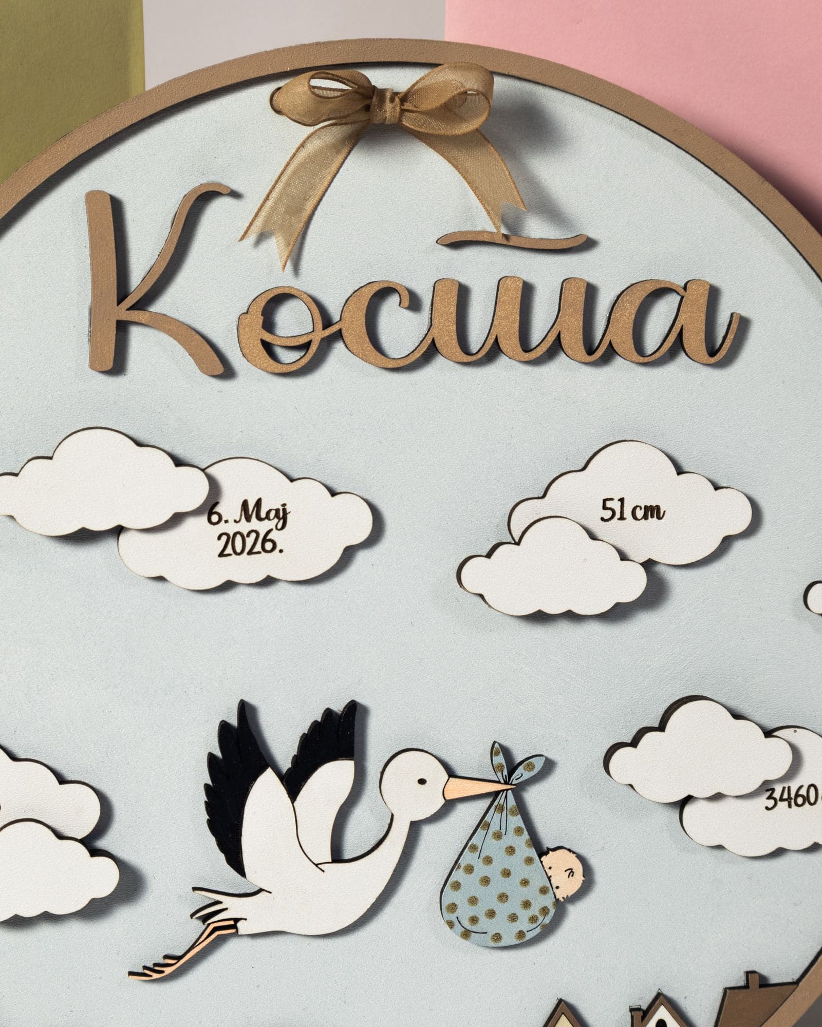 Personalizovana poklon tabla za rodjenje bebe - Model Dolazak - slika 2