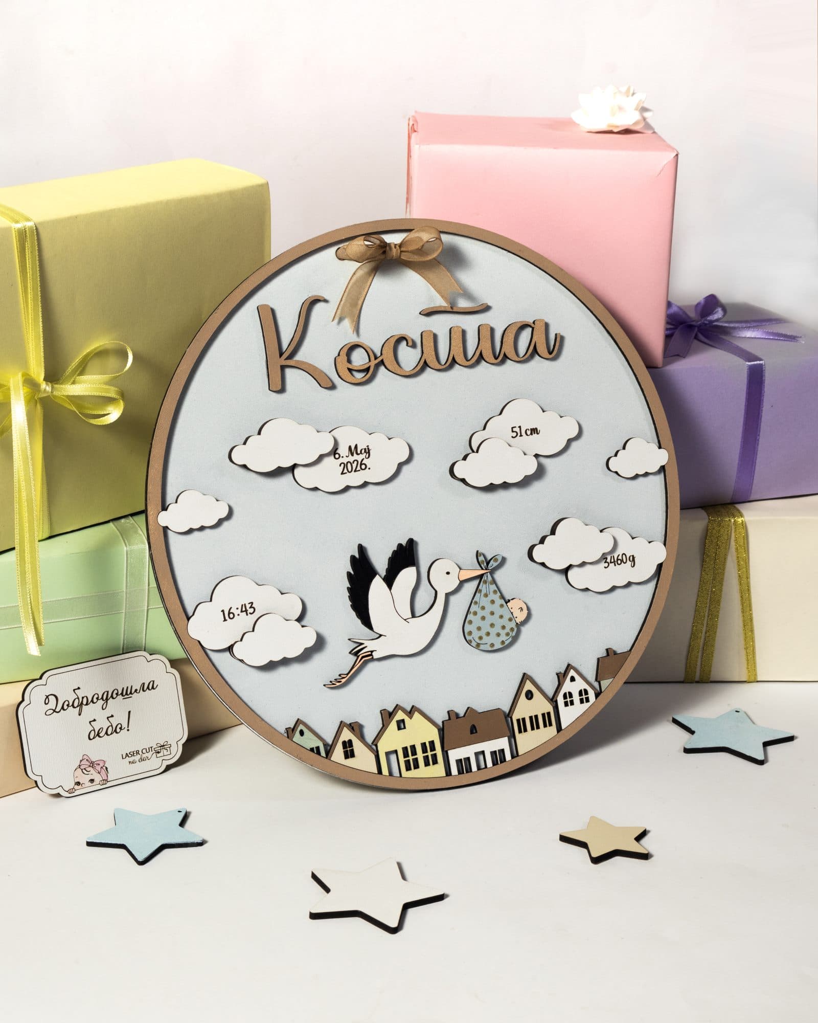 Personalizovana poklon tabla za rodjenje bebe - Model Dolazak - slika 3